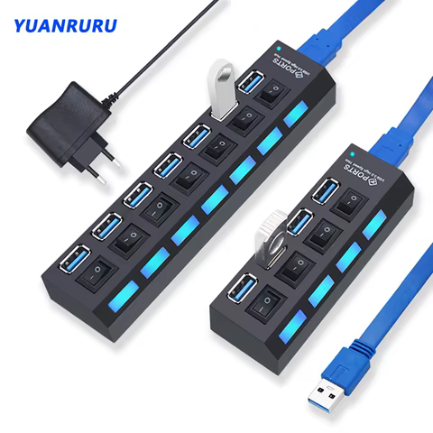 USB Hub 3.0 Hub USB 3 USB 2.0 Multi USB Splitter Power Adapter 4/7 Port Multiple Expander 2.0 with Switch for PC Accessories 10 best sales usb 3.0 hub - №8
