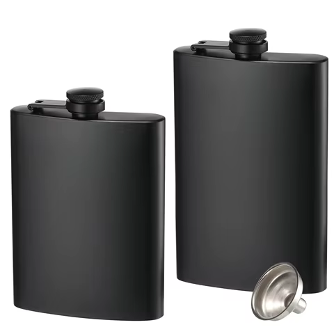 6 8 12 oz Stainless Steel full-black Hip Flask with Funnel Pocket Hip Flask Alcohol Whiskey Hip Flask Screw Cap KC0139 12 best sales alcohol pocket bottle - №8