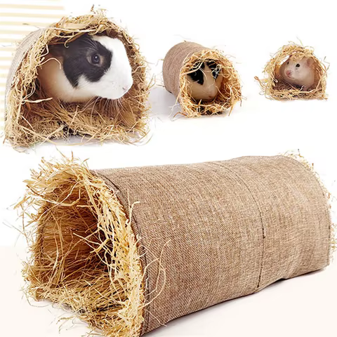 Rabbit Hideaway Toy Grass Straw Bunny Toy Tunnel Hamster Accessories for Guineapig Chinchilla Ferret Rats Rodent Animal Pet Cage 8 best sales chinchilla toy - №4