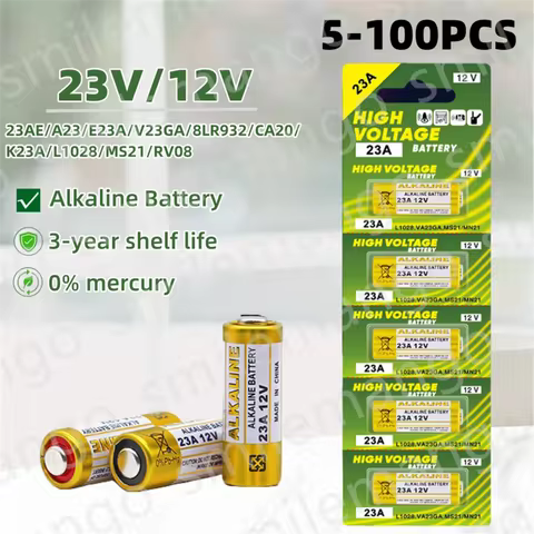 5-100PCS A23 23A 12V Alkaline Battery 23GA A23S E23A EL12 MN21 V23GA GP23A MS21 LRV08 For Doorbell Remote Control Electric Toy 10 best sales a23 - №5