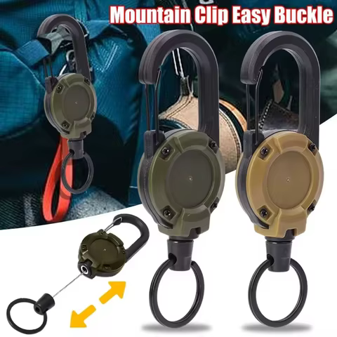 Retractable Heavy Duty Pull Reel Carabiner Strong Steel Wire Rope Buckle Spring Key Ring Outdoor Sporty attachment Keychain Tool 6 best sales retractable keychain - №2