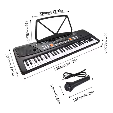 61 Keys Rechargeable Electronic Organ Kids Electric Piano with Microphone Black Digital Music Electronic Keyboard LED Display 10 best sales mini piano keyboard - №9