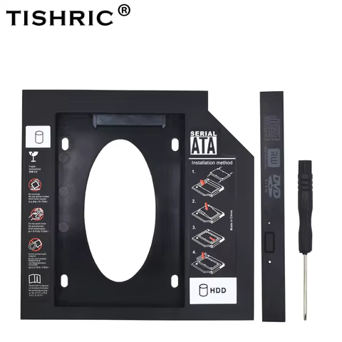TISHRIC Plastic HDD Caddy 9.5 Or 12.7mm SATA 3.0 Optibay 2.5'' SSD DVD Hard Disk Driver CD-ROM Adapter Case Enclosure 10 best sales hdd rack - №10