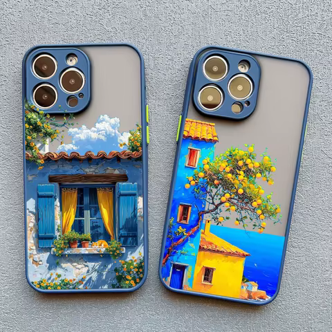 Vacation Villa House Scene Landscape Phone Case for iPhone 16 12 13 14 11 15 Pro Max Mini Plus 7 8 XR XS X Cartoon Scenery Case 8 best sales cover iphone 13 pro max gucci - №7