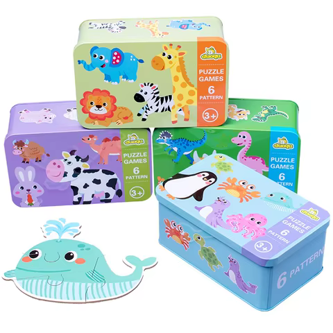 Baby Puzzle Montessori Educational Toys Wood 3D Puzzle Games Iron Box children Puzzles Jigsaw Wooden Puzzles For Kids 2 3 4 Year 12 best sales wood 3d puzzle - №10