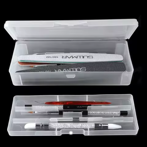 1Pc Rectangle Double-layer Nail Art Tool Empty Storage Box Tweezers Clippers Pens Polishing Nail Buffer Files Plastic Container 8 best sales nail storage box - №2