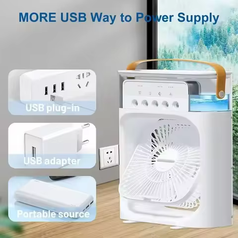 3 In 1 Summer Cooling Fan Portable Desktop Humidifier USB Mini Air Conditioners Night Light Water Mist For Home Or Office 6 best sales one power - №2