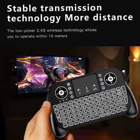 Mini Wireless Keyboard V8 7 Backlit 2.4G Bluetooth Air Mouse Remote Control Touchpad for Android TV Box 12 best sales portable keyboard - №1