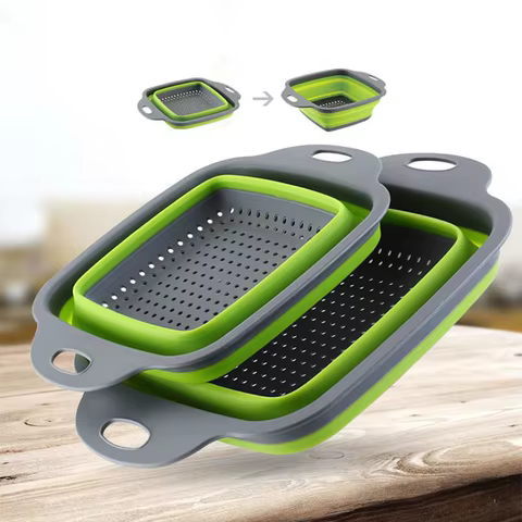 LMETJMA Square Collapsible Colander Silicone Kitchen Foldable Colander Food Vegetable Fruit Strainers Drainer JT39 8 best sales pasta strainer - №6