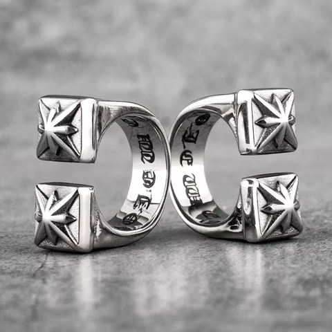 Vintage Gothic Flower Stainless Steel Mens Open Rings Punk Unique for Women Boyfriend Biker Jewelry Creativity Gift Wholesale 8 best sales stainless steel biker rings - №4