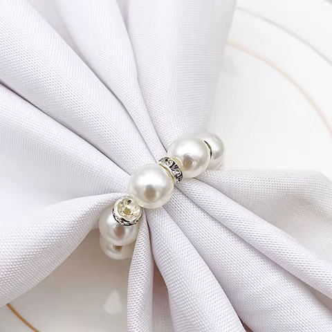 10Pcs Golden Napkin Rings Elegant Pearl Elastic Serviette Holder For Wedding Party Banquet Adornment 10 best sales wedding napkin ring - №7