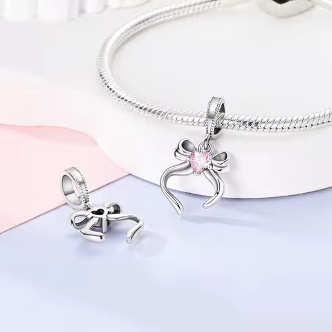 Fit Original 925 Sterling Silver Charms Beads Bow Perfume Bottle Pink Charms for Women Fine DIY Birthday Jewelry Gifts 12 best sales bullet charm - №3