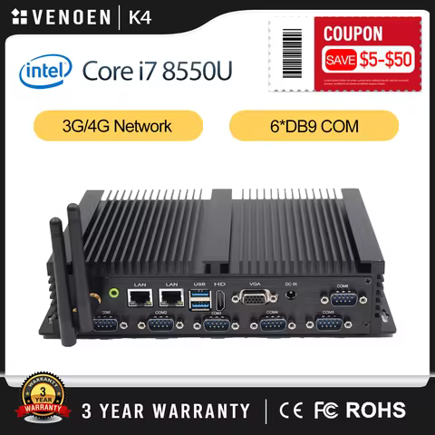 Fanless Industrial Core i7 8550U Mini PC HDMI VGA RS232 RS485 COM i225-V 2.5G EthernetDesktop Thin Computer Windows 10 Pro VESA 10 best sales i7 8550u processor - №3