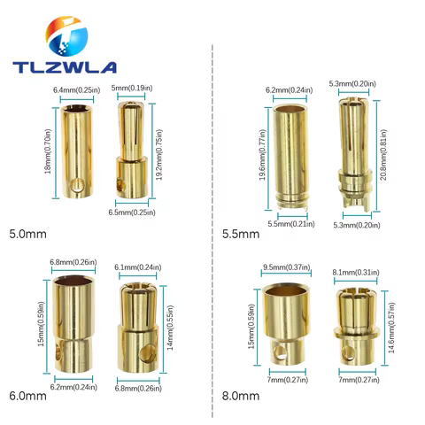 2mm 3mm 3.5mm 4mm 5mm 5.5mm 6mm 8mm RC Battery Gold-plated Bullet Banana Plug High Quality Male Female Bullet Banana Connector 10 best sales banana hifi - №3