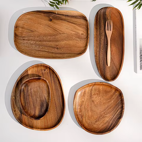 Solid Wood Dinner Plates Irregular Oval Serving Tray Fruit Dishes Dry Fruit Sushi Tea Tray Bread Wooden Plate Home Decoration 6 best sales sushi table - №6