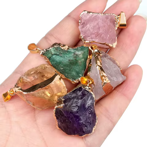 25-35mm Irregular Shape Natural Stone Crystal Necklaces Pendant Gold Color Wrap Charms for Jewelry Making DIY Earrings Accessory 8 best sales gem charms - №2
