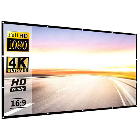 60 72 84 100 120 150 inch Simple Foldable Projection Screen 100inch Curtain 16:9 Outdoor Full HD 2K 4K Projector Screen Curtain 8 best sales portable projector screen - №2