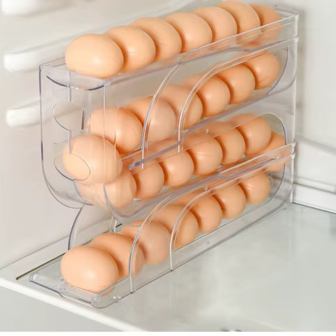 3 Layer / 4 Layer Automatic Egg Roller New Household Kitchen Dedicated Egg Roller Rack Space Saving Large Capacity Egg Organiser 8 best sales kmart kitchen storage - №4