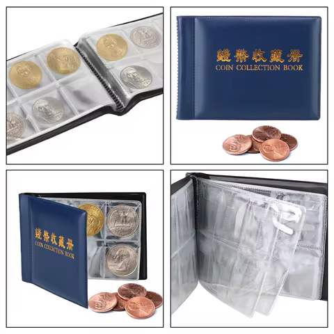 HWZXYXGS 120/60 Pockets Artificial PU Leather Coins Collection Album Book Collecting Money Organizer Storage Bags PVC Film 12 best sales album for banknotes - №1