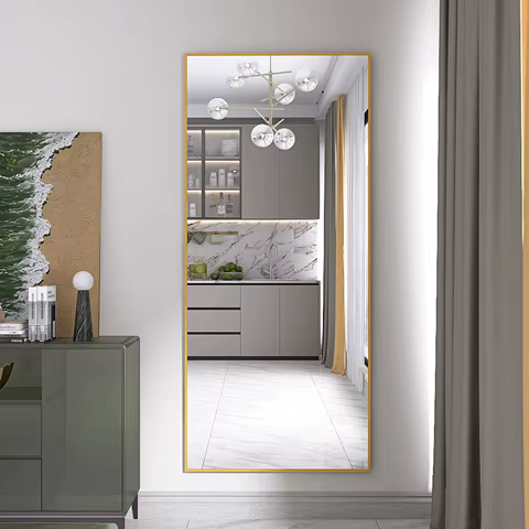 Anajqaqia 180x80cm Full Body Mirror, Standing Mirror, HD Large Floor Mirror with Gold Metal Frame, with Reinforced Glass 12 best sales floor length mirror - №7