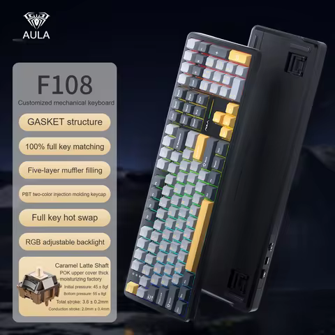 AULA F108/PRO Gaming Mechanical Keyboard Full Size Custom Backlight Hot Swappable Wireless Bluetooth Hifi Switch 10 best sales 108 keyboard kit - №7