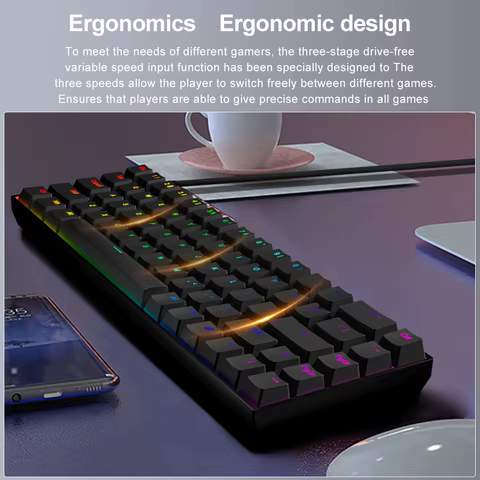 E-YOOSO Z686 RGB USB 60% Mini slim Mechanical Gaming Wired Keyboard Red Switch 68 Keys Gamer for Compute PC Laptop 10 best sales red keyboard - №9