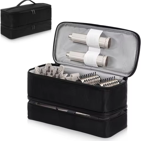 Double-Layer Hair Dryer Case Portable Waterproof Hair Curler Bag Large Capacity for Shark Flexstyle/Dyson Airwrap 10 best sales dyson travel case - №8