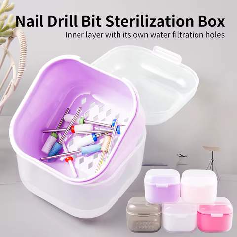Square Double-layer Filtering Nail Drill Bits Soaking Disinfection Box Nail Tools Storage Case Manicure Brush Cleaning Container 8 best sales nail storage box - №7