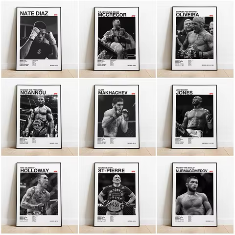 Black and white U-Ultimate Fighting Championship UFC Poster Canvas Print Painting Wall Decor Gym Room Decoration 8 best sales ufc accessories - №5
