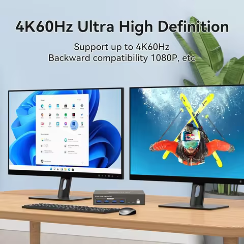 2X2 KVM Switch Dual Monitor 4k 60Hz HDMI 2.0 KVM Switch Extended Display HDMI DisplayPort USB 3.0 KVM Switch 2 in 2 out for PC 8 best sales kvm extender - №2