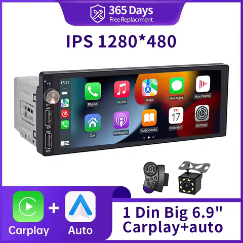 IPS 6.9 Inch 1Din Carplay Android Auto Car Radio Multimedia Video MP5 Player 1 Din No DVD with Bluetooth Stereo USB Charging 8 best sales portable dvd player with screen - №4