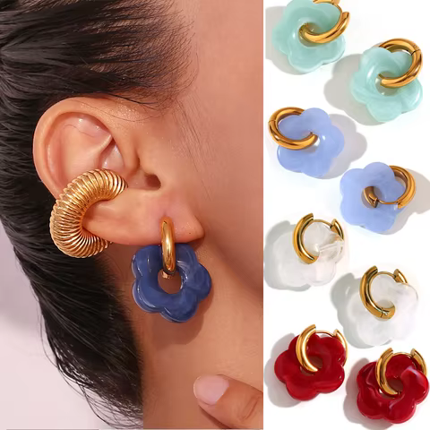 Colorful Flower Resin Acrylic Charms Earring Gold Color Circle Ear Buckle Hoop Earrings Fashion Jewelry for Women 12 best sales raymarine - №2
