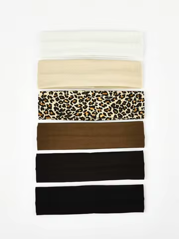 6pcs Unisex Simple Basic Solid Color Leopard Print Face Wash Cycling Running Sports Yoga Leisure Sweat-Absorbing Headband 10 best sales yoga hat - №1