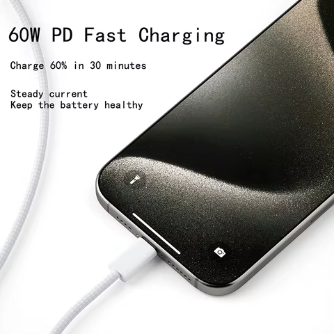 Usb C to Type C Fast Charging PD 60W Mobile Phone Date Cable For Iphone15 Android Samsung Huawei Type C Braided Charger Cable 8 best sales samsung cable - №8