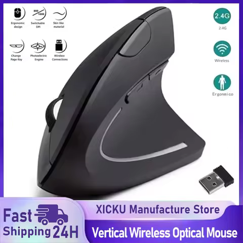 Vertical Mouse Ergonomic 2.4GHz Wireless Optical Mice 3 Adjustable DPI 800/1200/1600 6 Buttons for Laptop PC Computer Desktop 6 best sales mouse anime - №3