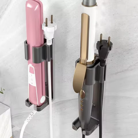 Bathroom Hair Tool Holder Space Aluminum Straightener Holder Rack No Punching Hair Curler Holder Build In Cable Management Slot 6 best sales hair iron holder - №3