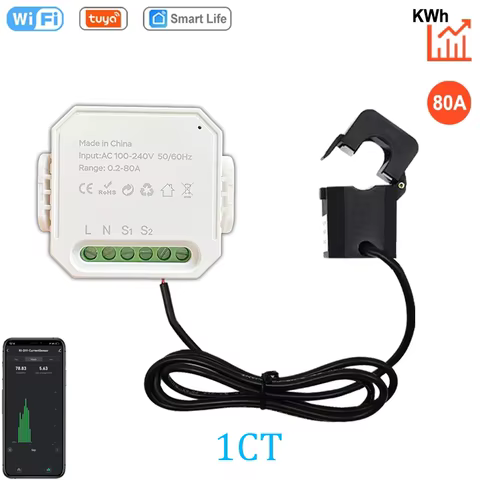 Tuya WIFI Smart Energy Meter AC100-240V 1CT Clamp App Control 80A Power Monitor Electricity Statistics 50/60Hz Intelligent Life 8 best sales tuya power monitor - №3