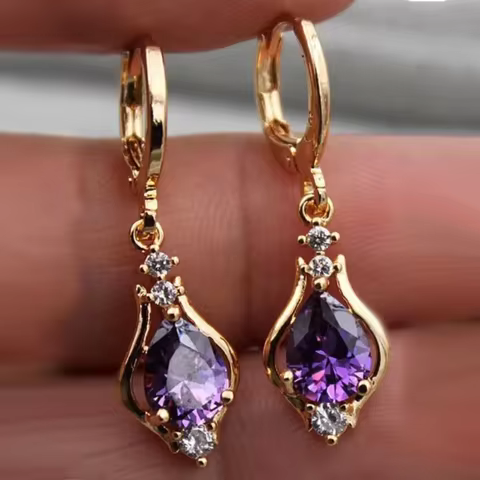 Vintage Shiny Colorful Crystal Stone Drop Hoop Earrings For Women Water Dorp Boho Long Dangle Earrings Temperament Girl Gift 6 best sales gemstone earrings - №3