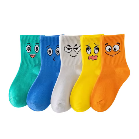 5 Pairs Kids Socks Emoticons Funny Face Pattern Comfortable Breathable Boys Girls Socks 12 best sales yooske glasses - №8
