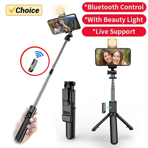 Selfie Stick Wireless Tripod Stand with Light Bluetooth Remote Extendable Tripod for iPhone Mobile Phone Tiktok Live Streaming 8 best sales insta360 go 3 - №8