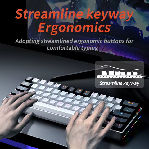 MUCAI MK61 USB Gaming Mechanical Keyboard Red Switch RGB Backlit Hot Swappable 61 Keys Wired Detachable Cable 10 best sales red keyboard - №4