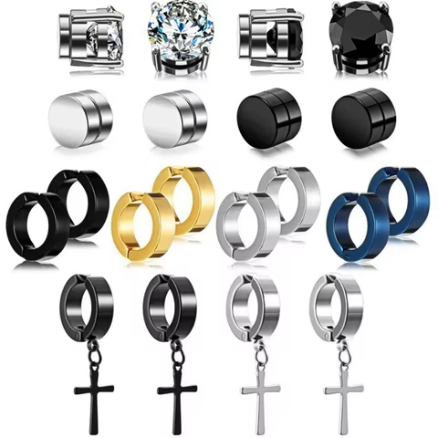 2pcs Punk Mens Strong Magnet Magnetic Ear Stud Set,Non Piercing Cross Clip-on Earrings Suitable Gifting Boyfriend Lover Jewelry 8 best sales men magnetic earrings - №7
