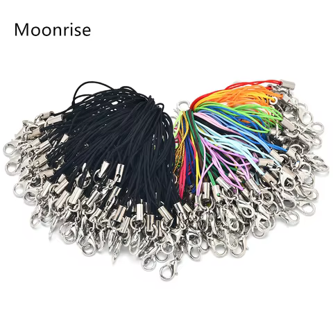50pcs Black Strap Charm Cord Lanyard Lariat Strap Cords Lobster Clasp Rope Keychains Hooks Mobile Set Charms Jewelry Accessories 10 best sales cherry blossom beads - №6