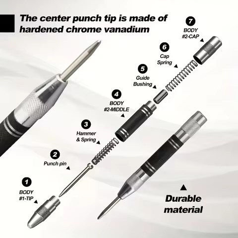 Auto Center Puncher Hole Marker Wood Metal Steel Spring Load Kerner Drill Locator Heavy Duty Punch Carpentry Automatic Hand Tool 10 best sales customized hole punch - №2