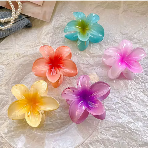 Five-petal flower Summer Super Fairy Vacation style frangeria Grab clip Shark Clip Acrylic flower hair grab hair accessories bac 10 best sales large flower hair claw clips - №1