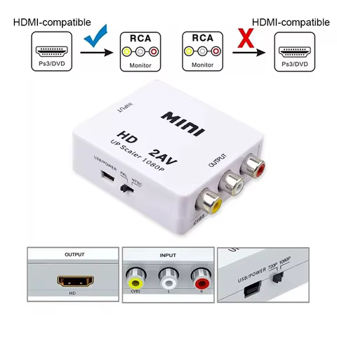 HDMI-compatible To AV RCA Adapter Converter Box 1080P RCA AV CVSB LR Video Composite AV Scaler Converter For PC HDTV Projector 12 best sales vhs to digital converter - №5