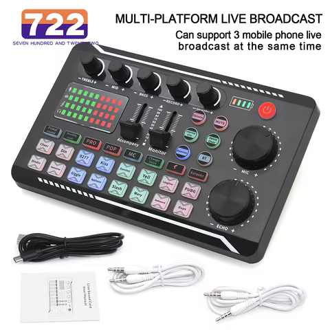Live Sound Card And Audio Interface With DJ Mixer Effects Voice Changer Bluetooth-compatible Mixer For Live Streaming Singing 10 best sales bullet mixer - №3