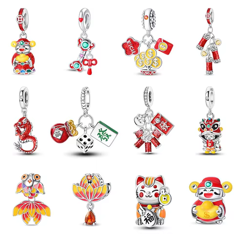 New Year Series 925 Sterling Silver Lucky Cat God of Wealth Lion Dance Koi Fish Charms Beads 3mm DIY Jewelry Gifts 8 best sales koi fish charm - №4