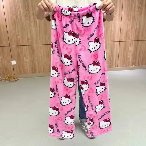Y2K Hello Kitty Pajamas Pants Sanrio Anime Women's Pajama Pants Cartoon Couple Home Sleepwear Trousers Leisure Home Clothing 10 best sales lanyards hello kitty - №1
