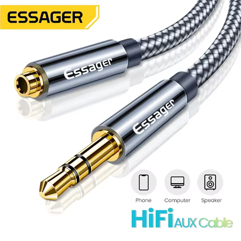 Essager Headphone Extension Cable Jack 3.5mm Audio Aux Cable 3.5 mm Female Splitter Speaker Extender Cord For Earphone Adapter 6 best sales cable beats - №1